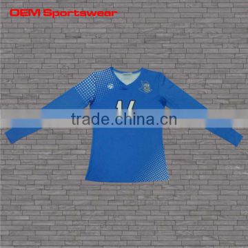 Hot sale blue long sleeve tournament volleyball sport jersey