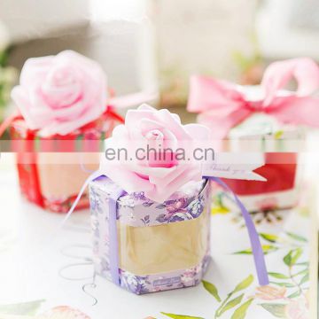 New arrival multi colors wedding favor box with ribbon and flowers