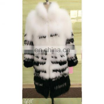 new arrrival black and white parka real fox fur long coat for women garment
