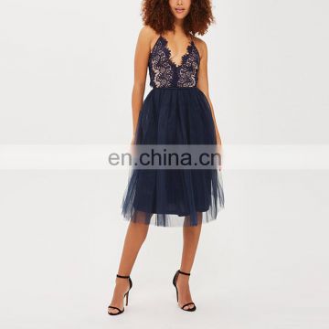 Sexy design scallop tutu floral and lace bare breast women party dress
