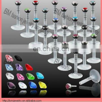 cheap gems free lip labret body piercing jewelry in clear uv acrylic with gems set body jewelry