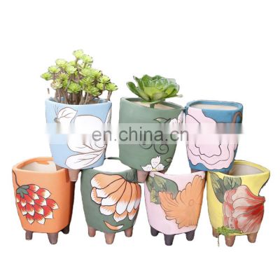 Korean hand color desktop small fresh ceramic flower pot