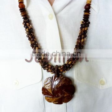 Necklace Masterpiece HAND Carved into Beads All natural from Coconut shell