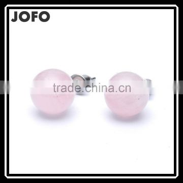 Round Shape Rose Quartz Natural Stone Stud Earrings SMJ0162