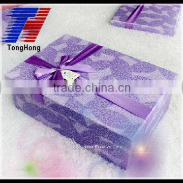 Exquisite color pattern gift paper box with lid and ribbon for sale