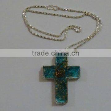 Sapphire Orgone Cross Shape Pendant With Metal Chain : Wholesaler Manufacturer