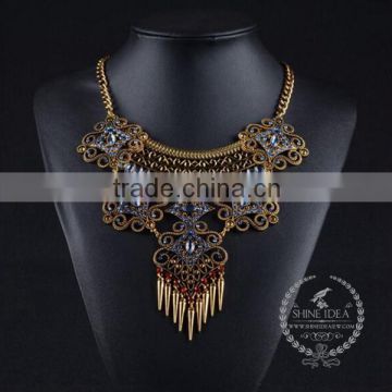 high quality vintage colorful rhinestone chunky statement necklace tin alloy fashion women pendant necklace 6390101