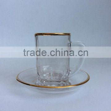 Custom fashion elegant product drinking cup with handle/A cup and saucer decorated with gold