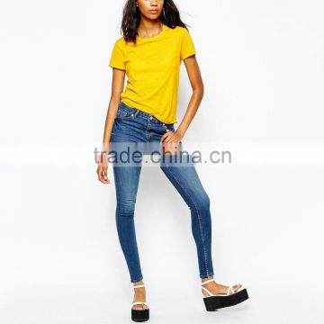 high waist blue plain skinny casual women jeans from OEM factory