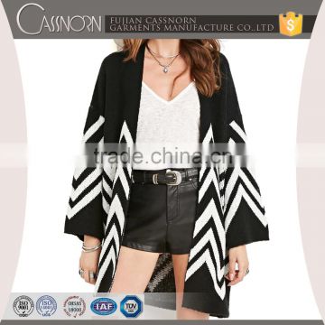 custom dolman sleeves chevron-patterned front open womens knitted cardigan