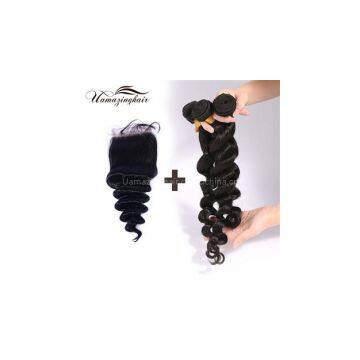 Indian virgin hair 3 bundles Loose Wave with 3.5\