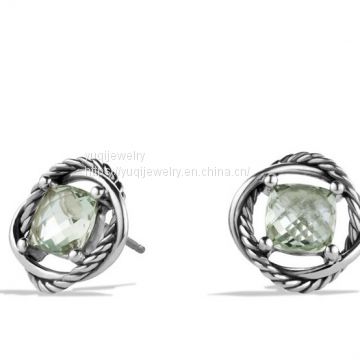 925 Silver Jewelry 7mm Infinity Earrings with Prasiolite(E-116)