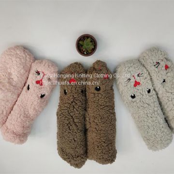 Polyester Fleece Indoors Fuzzy Slipper Socks 3D Cute Animals Winter Keep Warm Socks