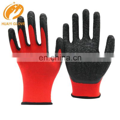 13G Crinkle Rubber Latex Knit Work Gloves Snug Fitting Polyester Nylon Shell Textured Coating Gloves For Construction