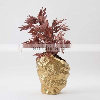 Modern Luxury Art Decoration Gold Minimalist Matte Ceramic Texture Flower Vase