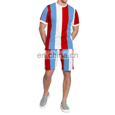 Wholesale 100%COTTON  new men's suit striped Hawaiian fashion casual loose short sleeves  custom  t-shirt Men's suit