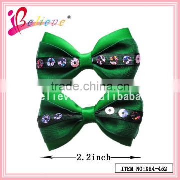 Sequin hair accessories flat ribbon bow hair clips,ribbon bow satin hair jewelry