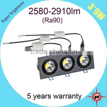 5 years warranty Ra>90 led downlight 3x9w led square downlight