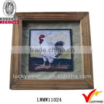 shabby square handmade wood craft rooster picture frame as gift