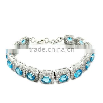 925 Solid Sterling Silver Natural Blue Topaz Rhodium bracelets Spring Look American Diamond bracelets Diamond bracelets