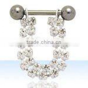 Nipple barbell with double crystal chain