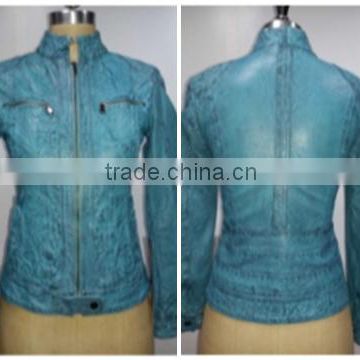 Sheep Leather Jacket Made Through Full Wash Treatment. Color Turquise