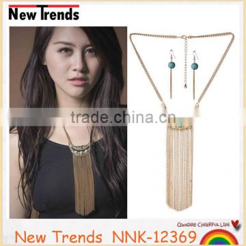 New arrivals women Bohemian long chain turquoise tassel pendant necklace