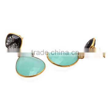 Sterling Silver Aqua Chalcedony/Black Rutile Quartz Gemstone Earrings