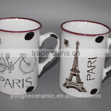 Stoneware printed enamel coffee mug