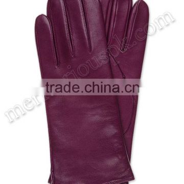Deep Magenta Color Ladies Leather Fashion Dressing Gloves