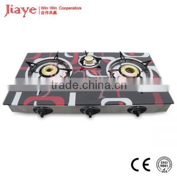 Colorful glass top 3 burner gas stove table installation JY-TG3016