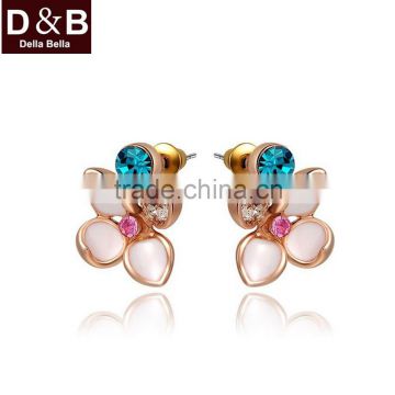 HYE43117 Fashion crystal rose gold petals stud earrings