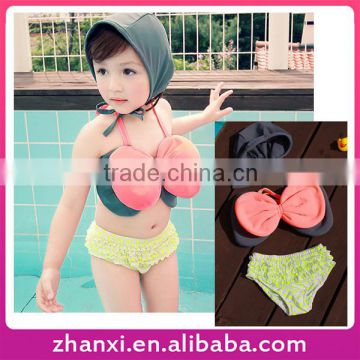 3PC with swim cap fashion girls bathing suits bow swimwear kids baby child bikini