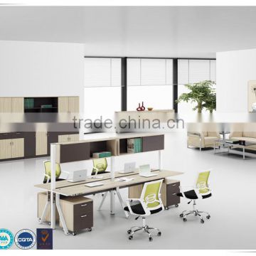 Factory price durable four-seater MFC office furniture desk with bookshelf