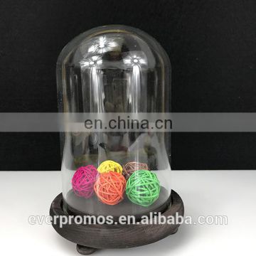Clear Glass Dome Cover with Round Wooden Base, Glass Cloche