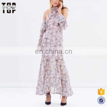 OEM wholesale women clothing halter chiffon maxi dresses long sleeve