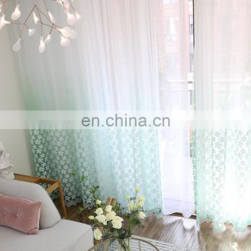 Nordic bedroom maple leaf embroidery ombre white semi-sheer curtains