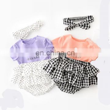 2020 Summer Infant Sets Flowers Candy-Colored Cute Polka Dot Bodysuits and Hair Band