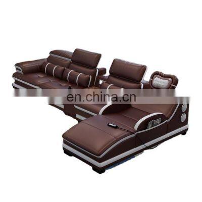 Multi-functional L Shaped Genuine Leather Living Room Sofa Massage Bed sofas