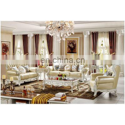 Golden royal Antique solid wood frame Sofa 1+2+3 classic European Style Genuine Leather Sofa Set