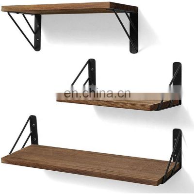 metal Rustic wood Floating Shelves Decorative Wall Shelves Set of 3 Wall Mounted Wood Shelves