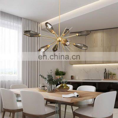 Dining Room Bedroom LED Pendant Light Sputnik Chandelier Modern Style Gold Glass Hanging Lamp