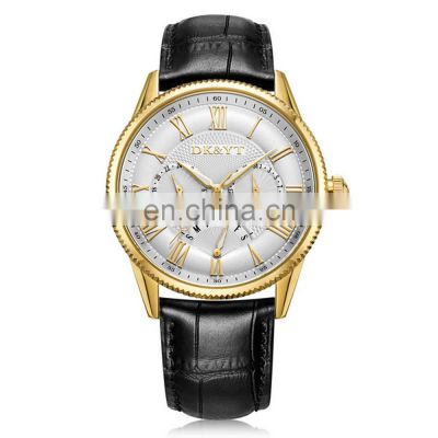 Customized Gold Stainless Steel Case Quartz Watches Japan Movement Luxury Leather Wrist Watch For Men