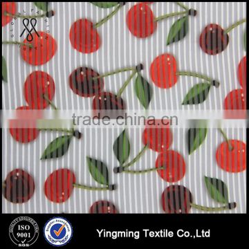 100% Polyester Vivid Cherry Pattern Printed Organza Fabric for Women's Dress