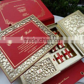Golden Laser cut wedding invitation Box