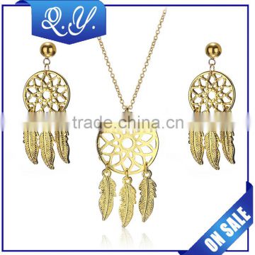Wholesale 18k gold plating leaf necklace stainless steel necklace jewelry set