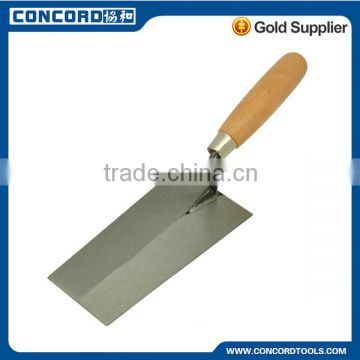 Bricklaying trowel with wooden handle, carbon steel blade