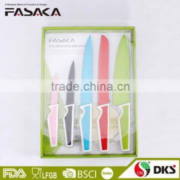 KP1401-S5. New Designed Colorful Nonstick Knife with PVC Box Packing Color Coating knife set