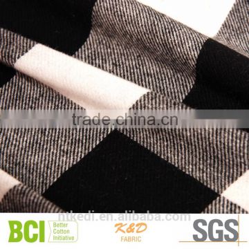 wholesale yarn dyed twill check cotton brushed black&white gingham flannel fabric of 21s for shirts dress