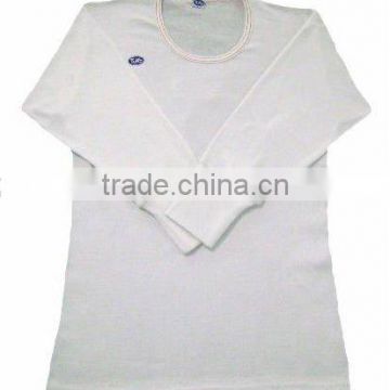 50% Polyester & 50% Cotton (1x1 Rib) White Long Sleeve Hospital Men's T- Shirts (White Bleached)